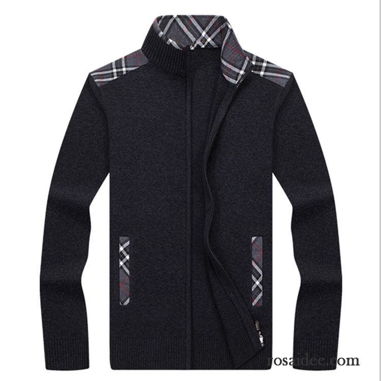 Modische Übergangsjacken Herren Neu Gitter Freizeit Strickjacke Überzieher Herren Herbst Reißverschluss Wollpullover Verdickung Winter Stehkragen Günstig