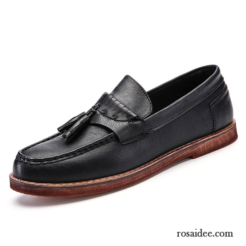 Männer Schuhe Günstig Slip-on England Lederschue Retro Schuhe Schwarz Quaste Allgleiches Herren Casual Trend Verkaufen