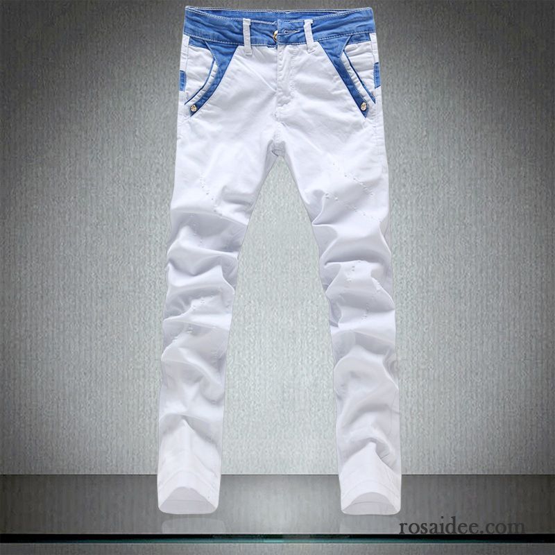 Nadelstreifen Hose Männer Hose Neu Weiß Herren Freizeit Jeans Baumwolle Rein Lange Günstig