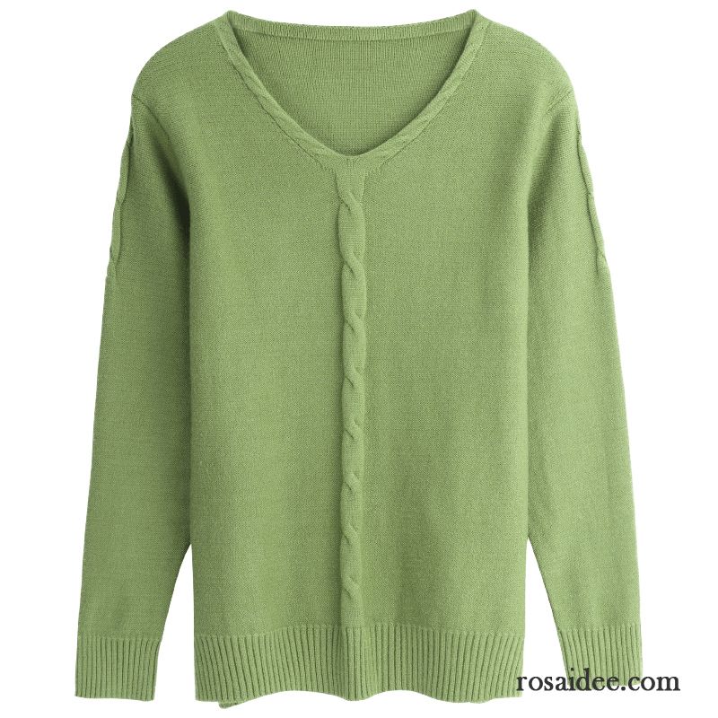 Pullover Damen Allgleiches Strickwaren Winter V-ausschnitt Mode Lose Grün