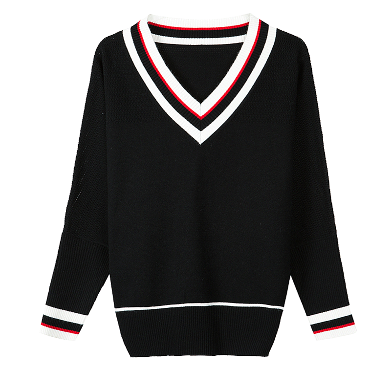 Pullover Damen Dünn Herbst Kurzer Absatz Neu Mantel Lose Schwarz