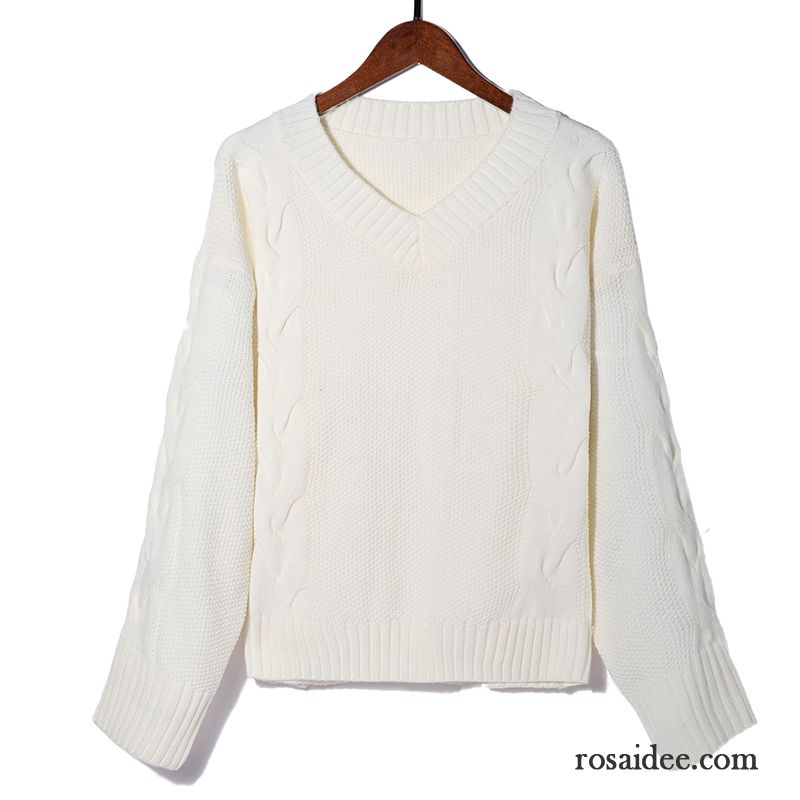 Pullover Damen V-ausschnitt Neu Outwear Dünn Herbst Mode Weiß Beige