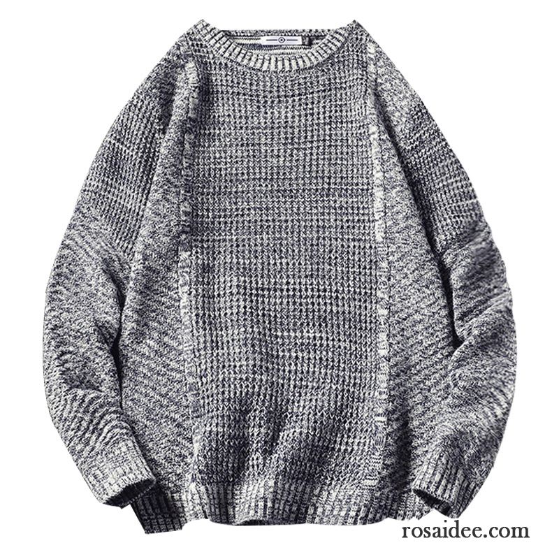 Pullover Herren Lose Herbst Rundhals Große Größe Pullovers Stricken Grau