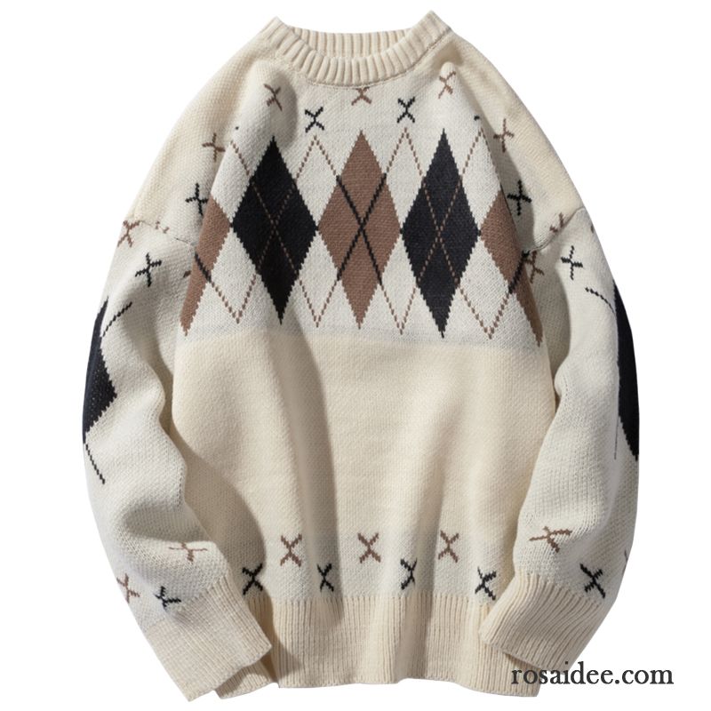 Pullover Herren Retro Schüler Winter Trend Lose Beige Farbe