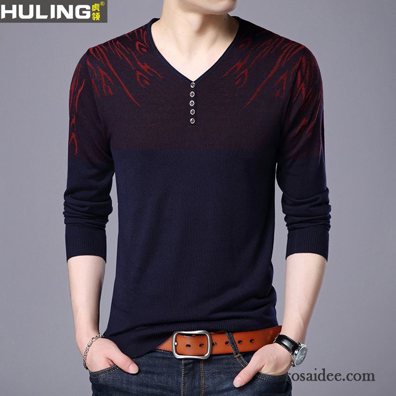 Pullover Herren Stricken Neu Unteres Hemd Feder Trend Herbst Rot