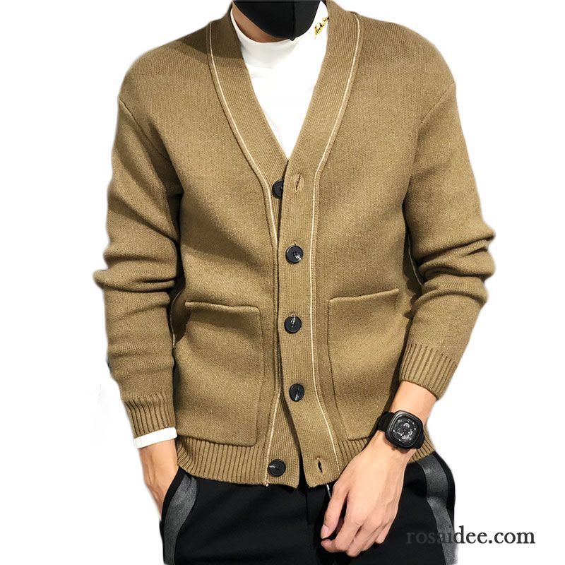 Pullover Herren Trend Feder Herbst V-ausschnitt Überzieher Strickjacke Khaki