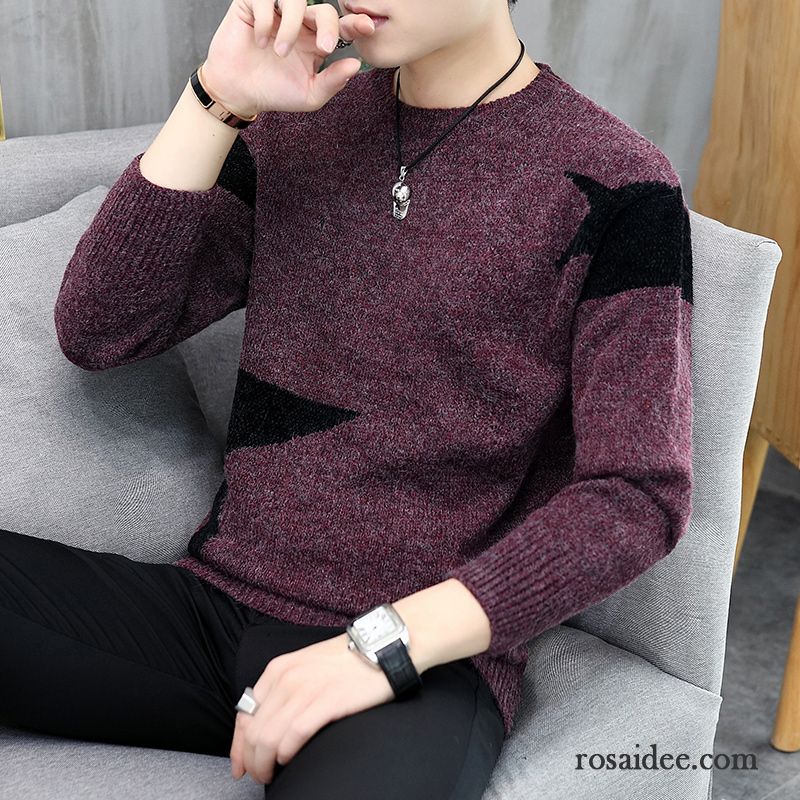 Pullover Herren Trend Strickwaren Pullovers Herbst Schlank Unteres Hemd Rot