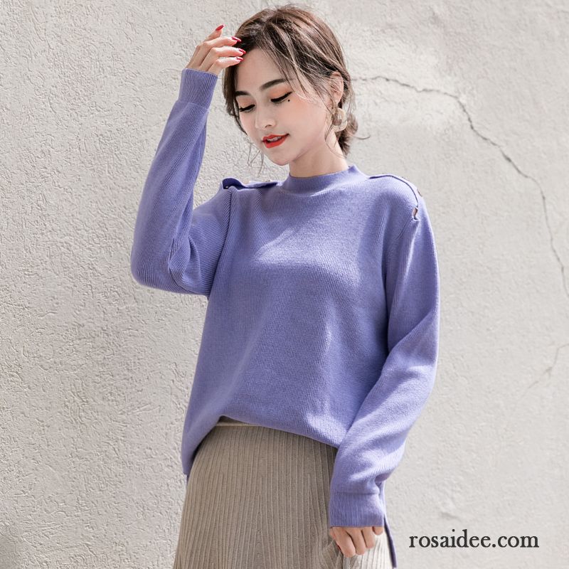 Pullover Strick Damen Schüler Strickwaren Lose Lange Ärmel Allgleiches Pullover Damen Violett Herbst Neu Günstig