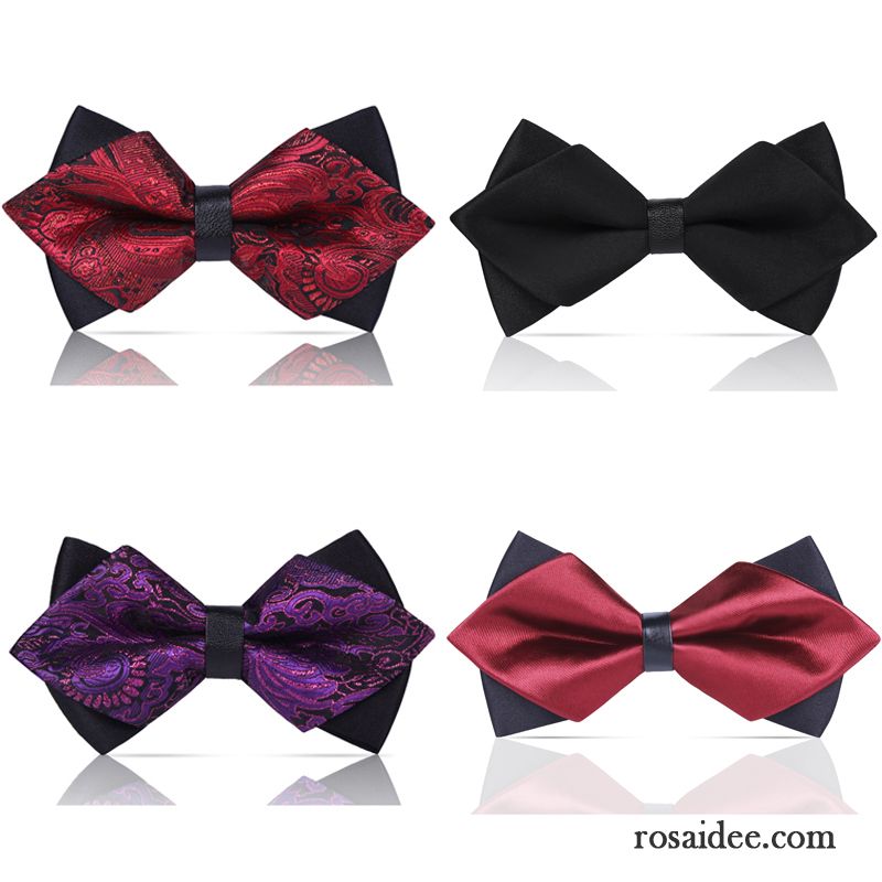 Querbinder Fliege Herren Formelle Kleidung Verheiratet Streifen Bowknot Doppelter Rock Business Bordeauxrot Schwarz