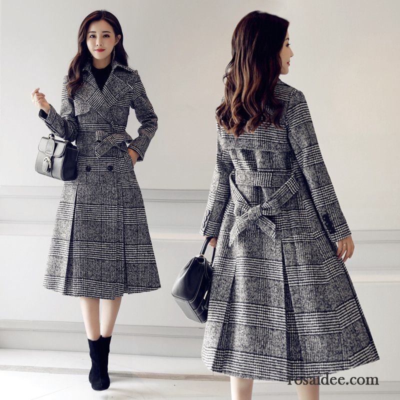 Roter Wintermäntel Damen Gitter Herbst Mäntel Marke Grau Ausverkauf Überzieher Damen Winter Neu Trend Rabatt