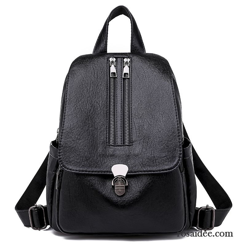 Rucksäcke Damen Retro Mode Das Neue Weiche Haut Rucksack Hohe Kapazität Schwarz