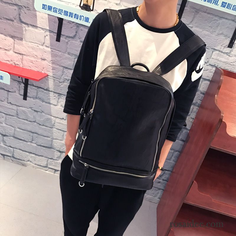 Rucksäcke Herren Das Neue Rucksack Echtleder Schüler Einfach Trend Schwarz