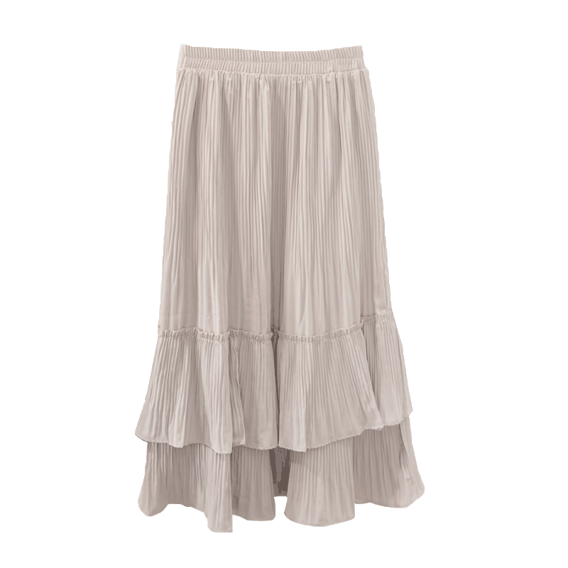 Röcke Damen Langer Abschnitt Neu Feder Hohe Taille Chiffon Allgleiches Beige