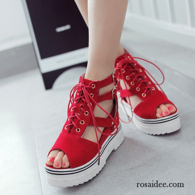 Sandalen Damen Dicke Sohle Erhöht Große Größe Hochhackigen Schuhe Grün Rot
