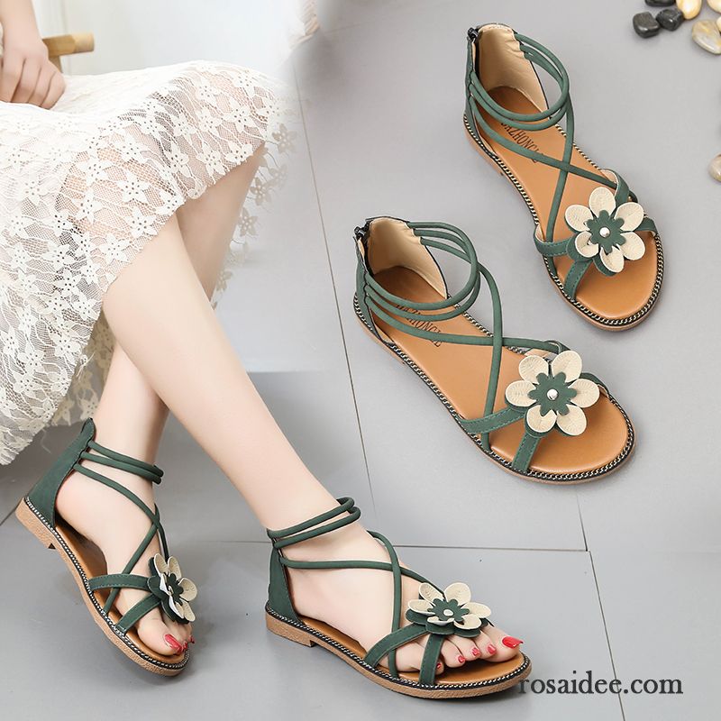 Sandalen Damen Feder Schüler Rom Flache Schuhe Sommer Allgleiches Grün Sandfarben Rot