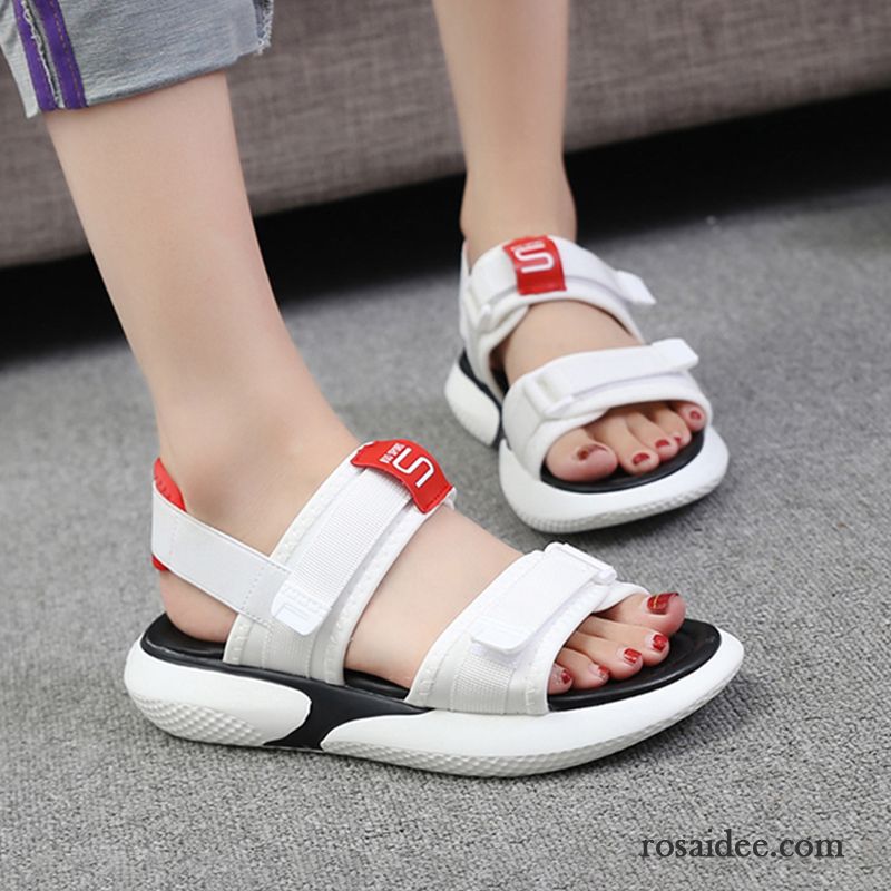 Sandalen Damen Flache Sommer Casual Schuhe Allgleiches Schüler Weiß Rot