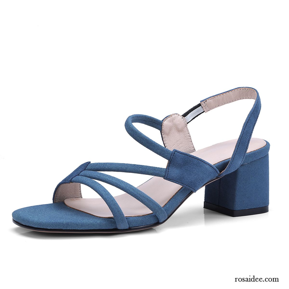 Sandalen Damen Neue Dick Pumps Echtleder Sommer Hohl Blau