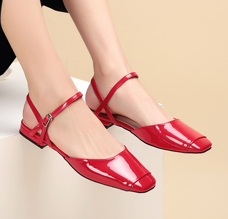 Sandalen Damen Schuhe Vierkantkopf Süß Feder Mode Neue Rot