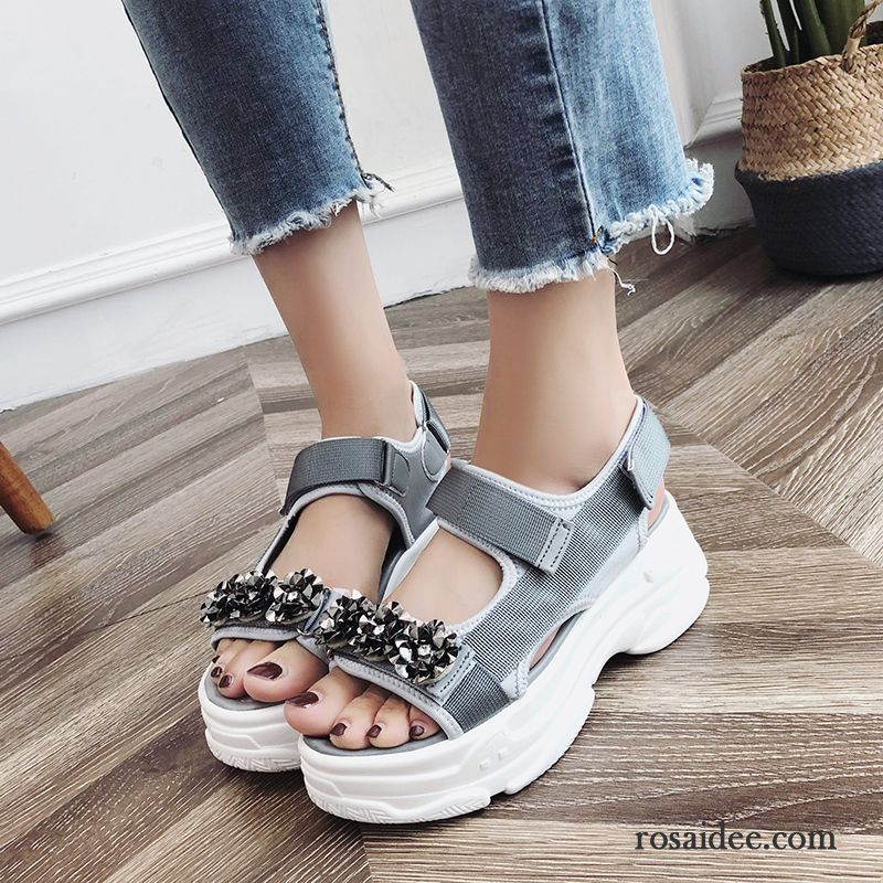 Sandalen Damen Sommer Mode Schuhe Neue Schüler Dicke Sohle Sandfarben Grau