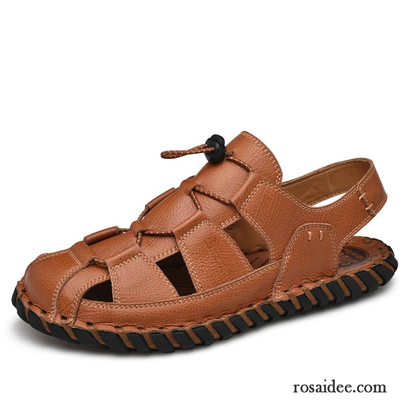 Sandalen Herren Casual Neue Rutschsicher Sommer Leder Trend Sandfarben Braun