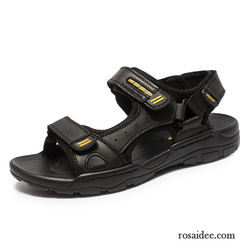 Sandalen Herren Casual Pantolette Schuhe Trend Echtleder Neue Sandfarben Schwarz