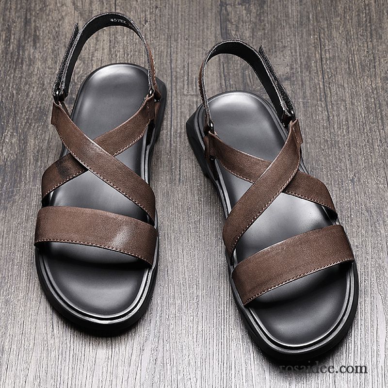 Sandalen Herren Echtleder Schuhe Sommer Rom Allgleiches Casual Sandfarben Braun