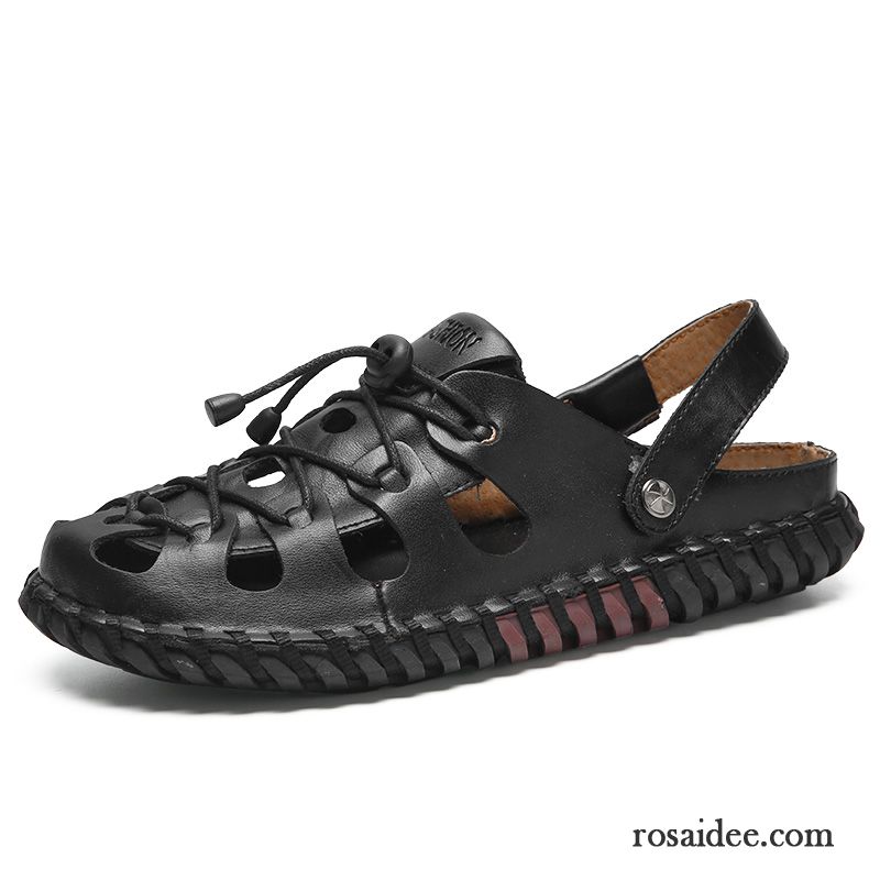 Sandalen Herren Jugend Leder Trend Echtleder Schuhe Hausschuhe Sandfarben Schwarz