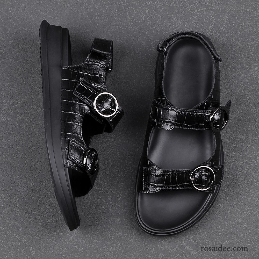 Sandalen Herren Krokodil Rom Neue Trend Leder Weiche Sohle Schwarz