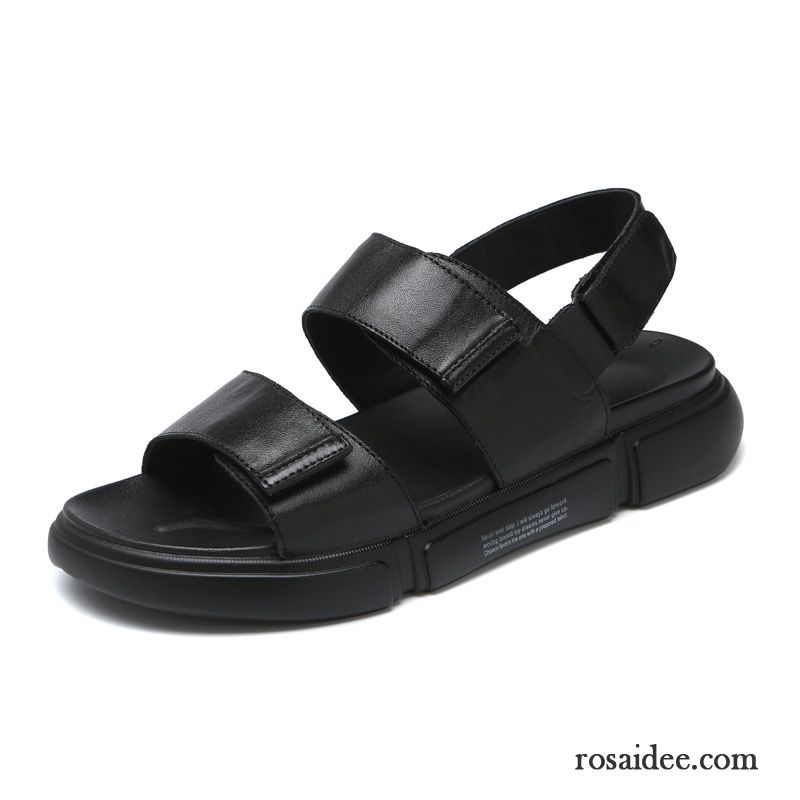 Sandalen Herren Rutschsicher Neue Echtleder Casual Oberleder Sommer Sandfarben Schwarz