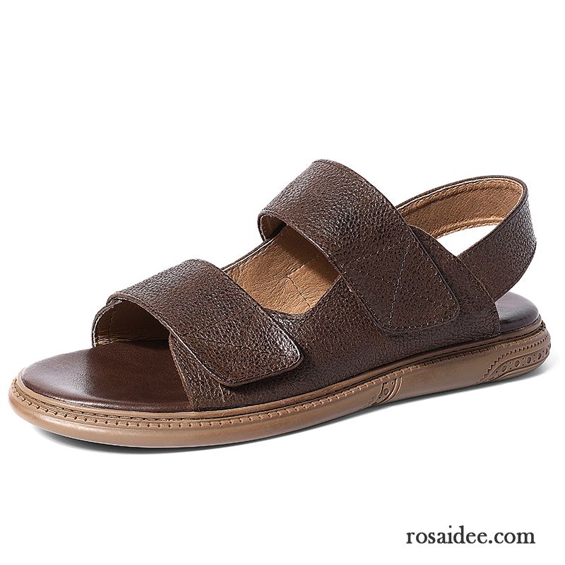 Sandalen Herren Schuhe Atmungsaktiv Casual Echtleder Trend Neue Sandfarben Braun