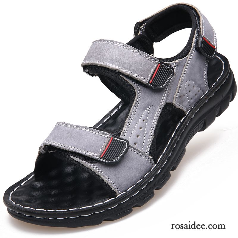 Sandalen Herren Schuhe Sommer Echtleder Neue Trend Sandfarben Grau