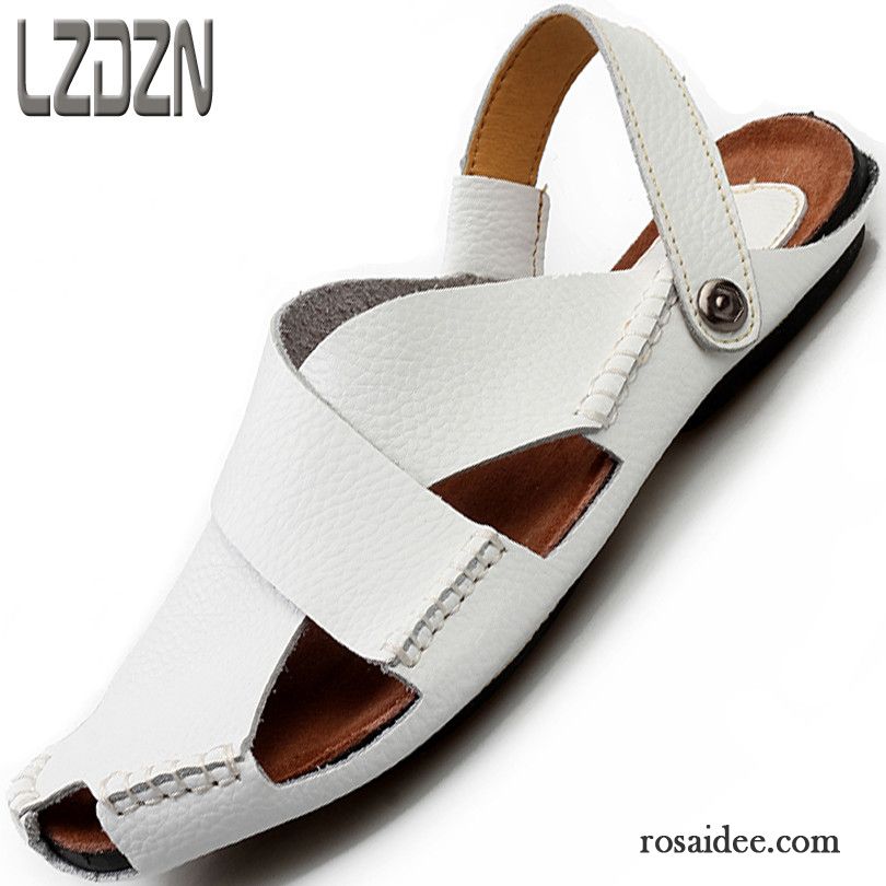 Sandalen Herren Schwarz Persönlichkeit Echtleder Weiß Sandalen Hausschuhe Herren Sommer Trend