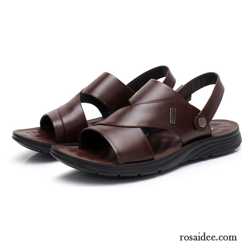 Sandalen Herren Sommer Echtleder Schuhe Pantolette Weiche Sohle Rutschsicher Sandfarben Braun