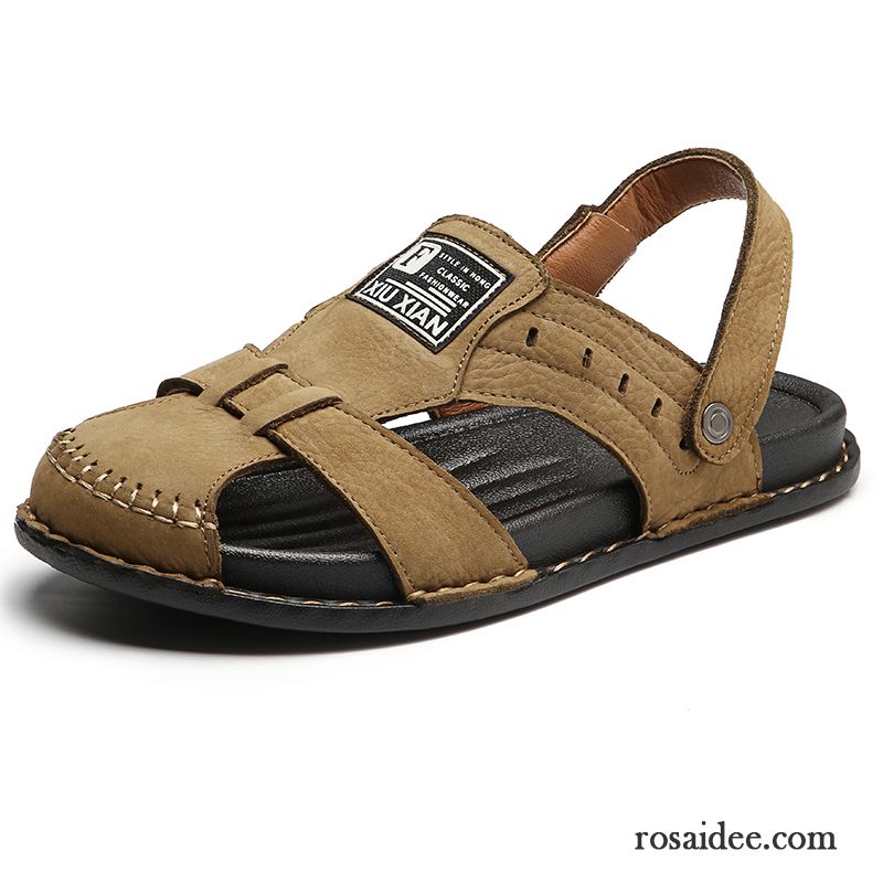 Sandalen Herren Sommer Hausschuhe Trend Echtleder Neue Sandfarben Braun