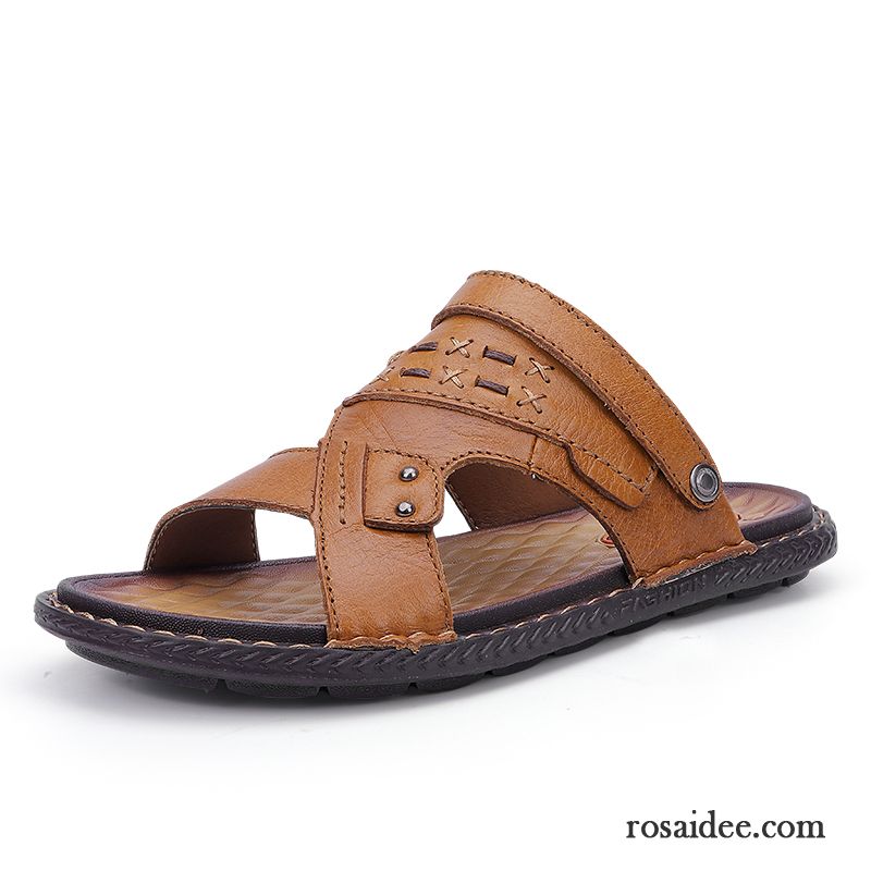 Sandalen Herren Trend Neue Hausschuhe Sommer Persönlichkeit Echtleder Sandfarben Braun