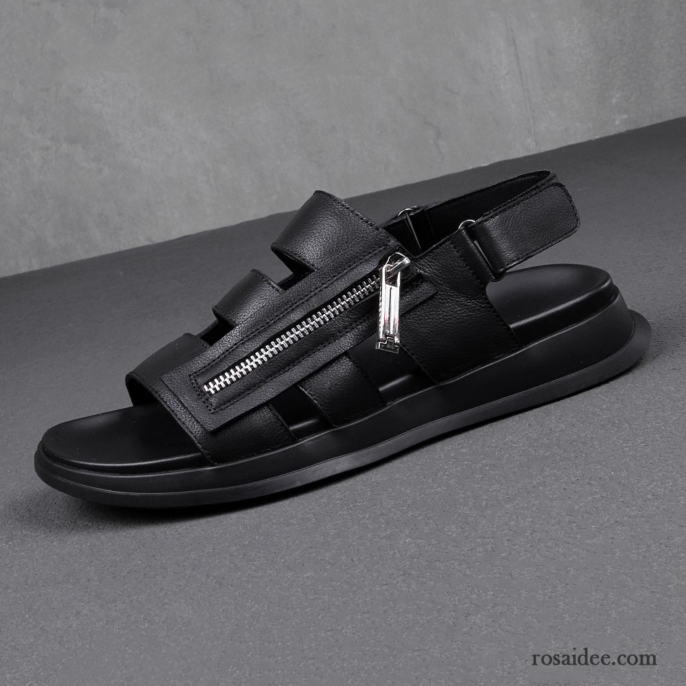 Sandalen Herren Trend Rom Leder Weiche Sohle Persönlichkeit Sommer Weiß Schwarz