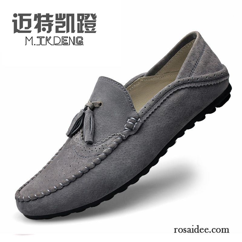 Sandalen Schwarz Herren Feder Echtleder Schuhe Slip-on Casual Atmungsaktiv England Gefrostet Weiche Sohle Trend Herren Herbst Faul Lederschue