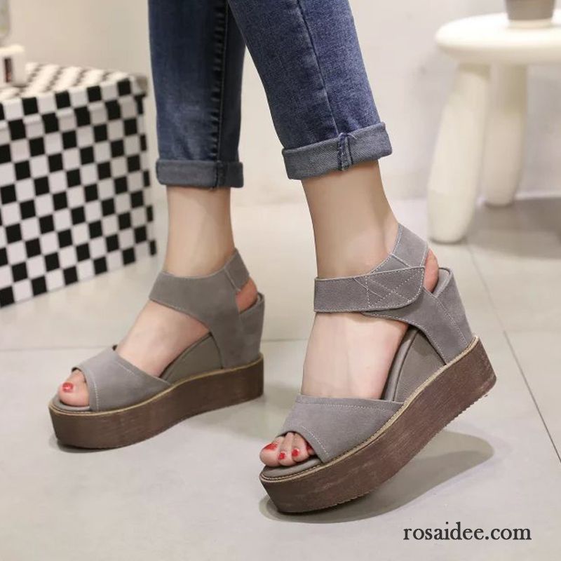 Schaftsandalette Schwarz Peep-toe Dicke Sohle Wasserdichte Plattform Sommer Hochhackigen Damen Casual Sandalen Keilschuhe Neue Schüler Günstig