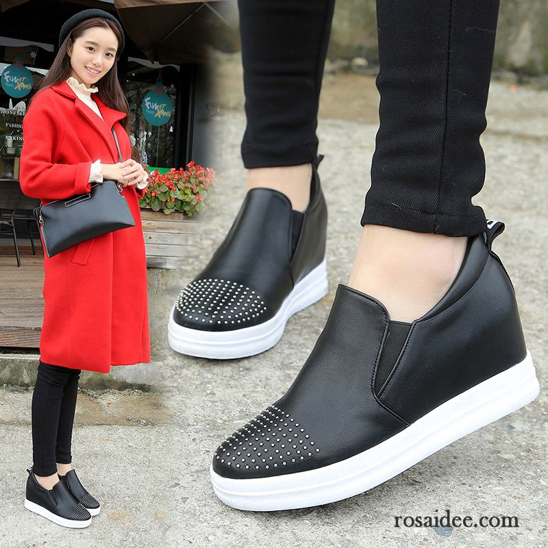 Schicke Schuhe Damen Casual Damen Halbschuhe Feder Runde Zehe Schnürschuhe Herbst Dicke Sohle Erhöht Slip-on Keilschuhe Günstig