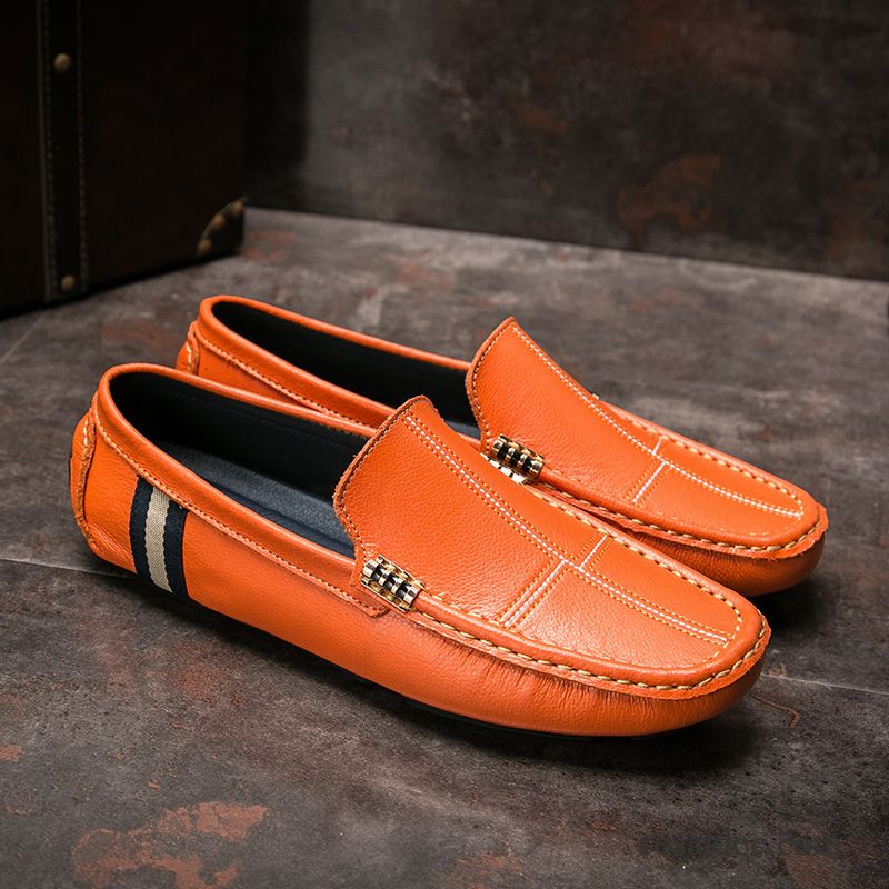 Schuhe Herren Winter Neue Echtleder Casual Faul Allgleiches Trend Orange Herren Schuhe Lederschue Persönlichkeit Günstig