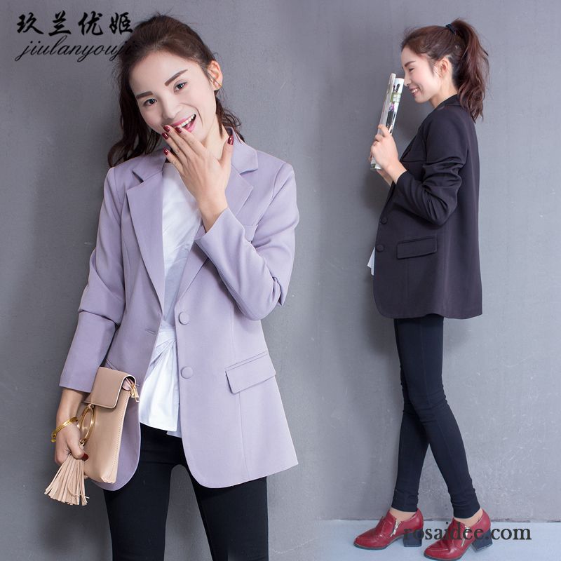Schwarz Weiß Gestreifte Blazer Überzieher Anzüge Lange Ärmel Dünn Kurzer Absatz Allgleiches Herbst Damen Feder Kostüm Schlank Temperament Freizeit