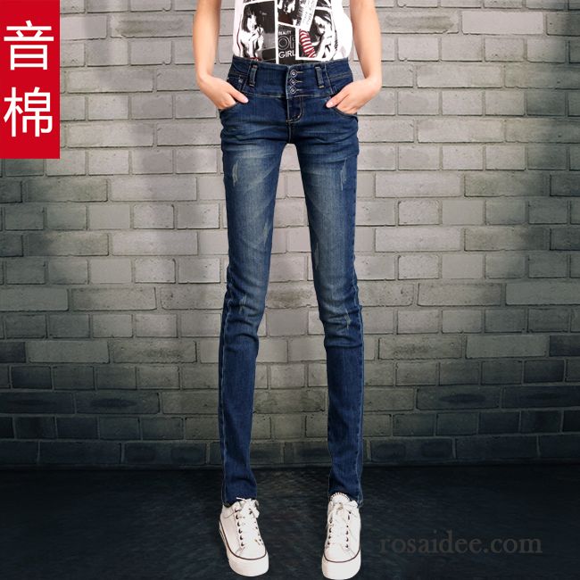 Schwarze Jeans Löcher Trend Plus Länge Neu Hose Dünn Jeans Schlank Herbst Damen Schmales Bein Hohe Taille