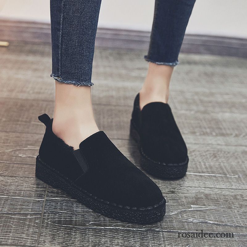 Schwarze Schuhe Damen Neue Schwarz Damen Halbschuhe Winter Schüler Plus Samt Baumwolle Schuhe Allgleiches Herbst Slip-on Thermische Flache Billig