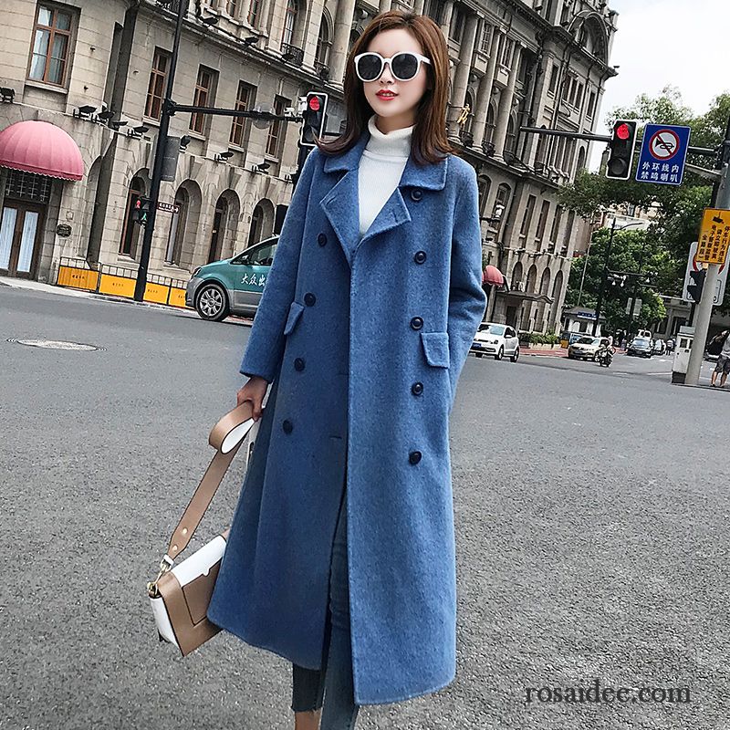 Schwarzer Trenchcoat Damen Langer Abschnitt Mäntel Wolle Neu Blau Überzieher Winter Dünn Damen Günstig