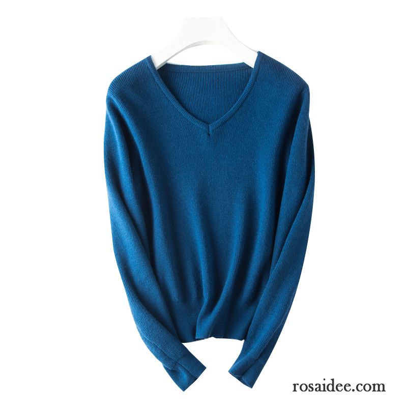 Schöne Pullover Für Damen Günstig Rein Pullover Damen V-ausschnitt Schlank Stricken Lange Ärmel Feder Neu Blau Unteres Hemd Herbst Rote