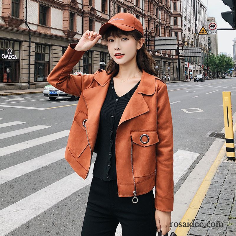 Schöne Sommerjacken Jacke Retro Leder Wildleder Kurzer Absatz Damen Überzieher Herbst Neu Revers Lose Trend Günstig