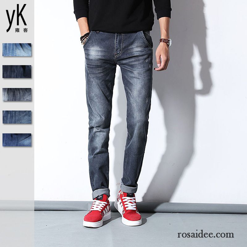 Skinny Stretch Jeans Herren Gerade Herbst Hose Lange Schlank Herren Elastisch Trend Drucken Jeans Billig