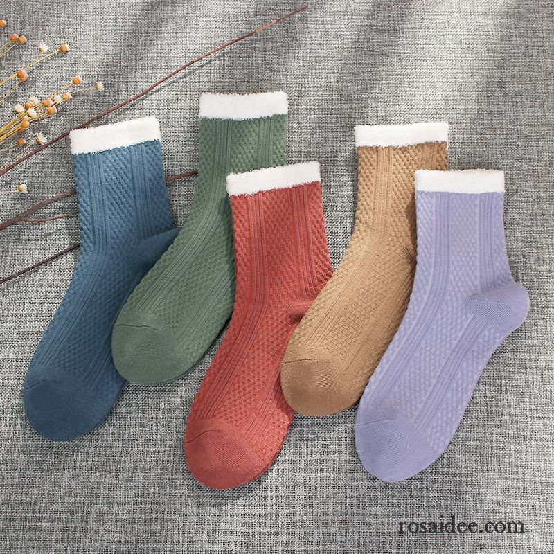 Socken Damen Vier Jahreszeiten Trend Winter Einfarbig Baumwollsocken Herbst Rot