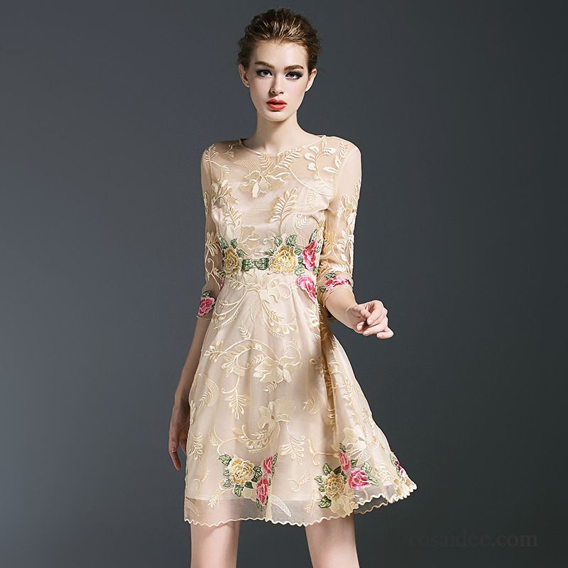 Sommerkleider Lang Mode Neu Herbst Damen Modernes Kleid Hülse Kleider Stickerei Kaufen