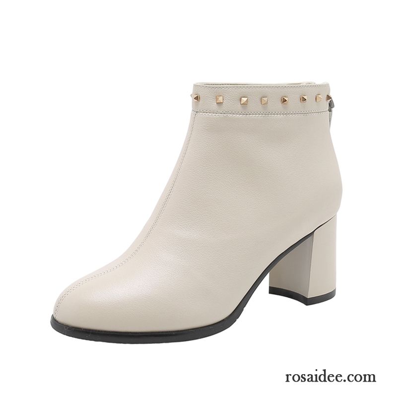 Stiefel Damen Kurze Stiefel Plus Samt Feder Herbst Martin Stiehlt Echtleder Weiß Beige